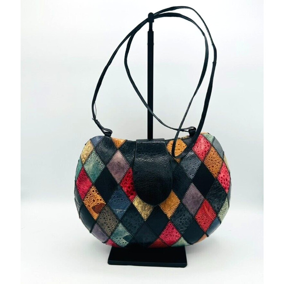 Vintage Harlequin Diamond Exotic Frog Skin Clutch Shoulder Bag 1970's Art Deco - Picture 5 of 10